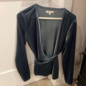 Green velvet wrap top long sleeve from Madewell